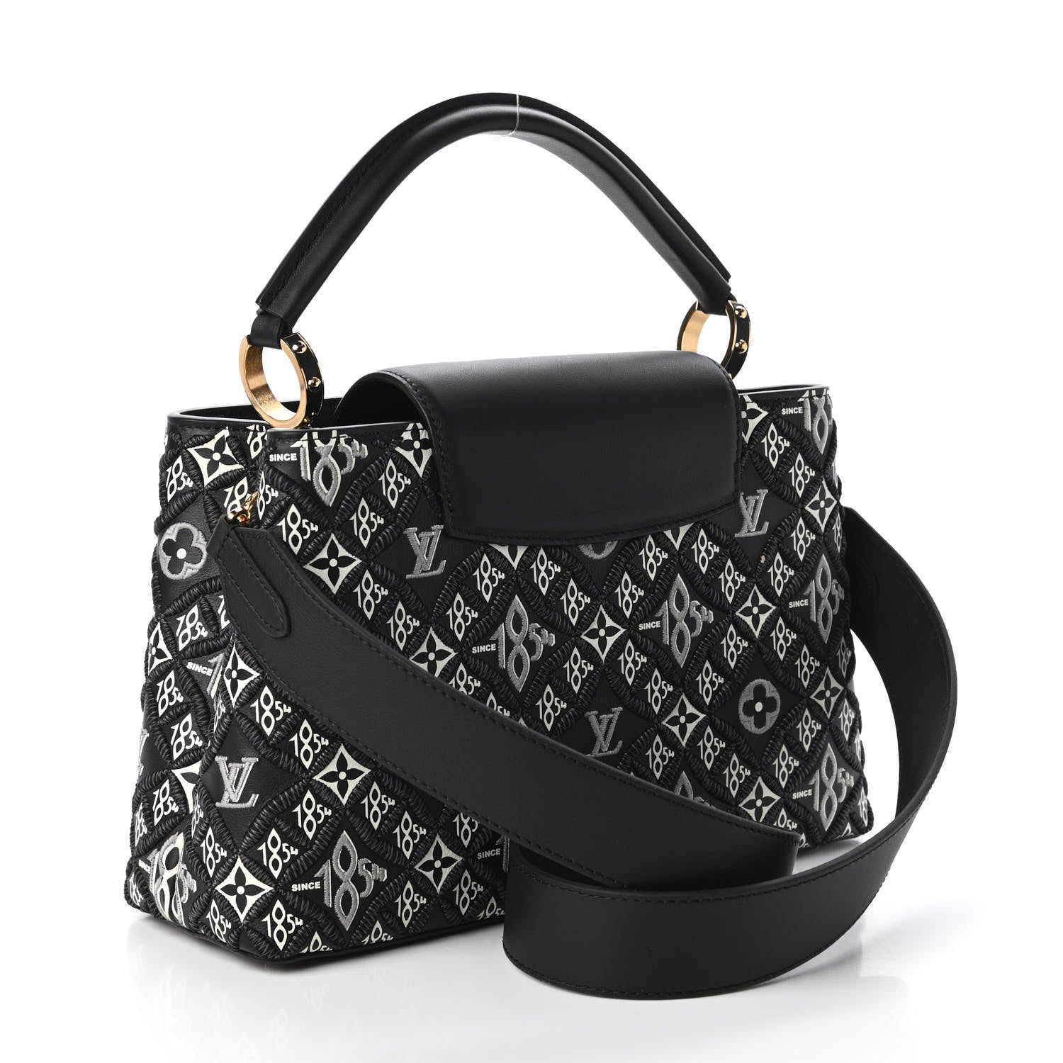 Louis Vuitton Calfskin Since 1854 Embroidered Capucines PM Black 3 of 10