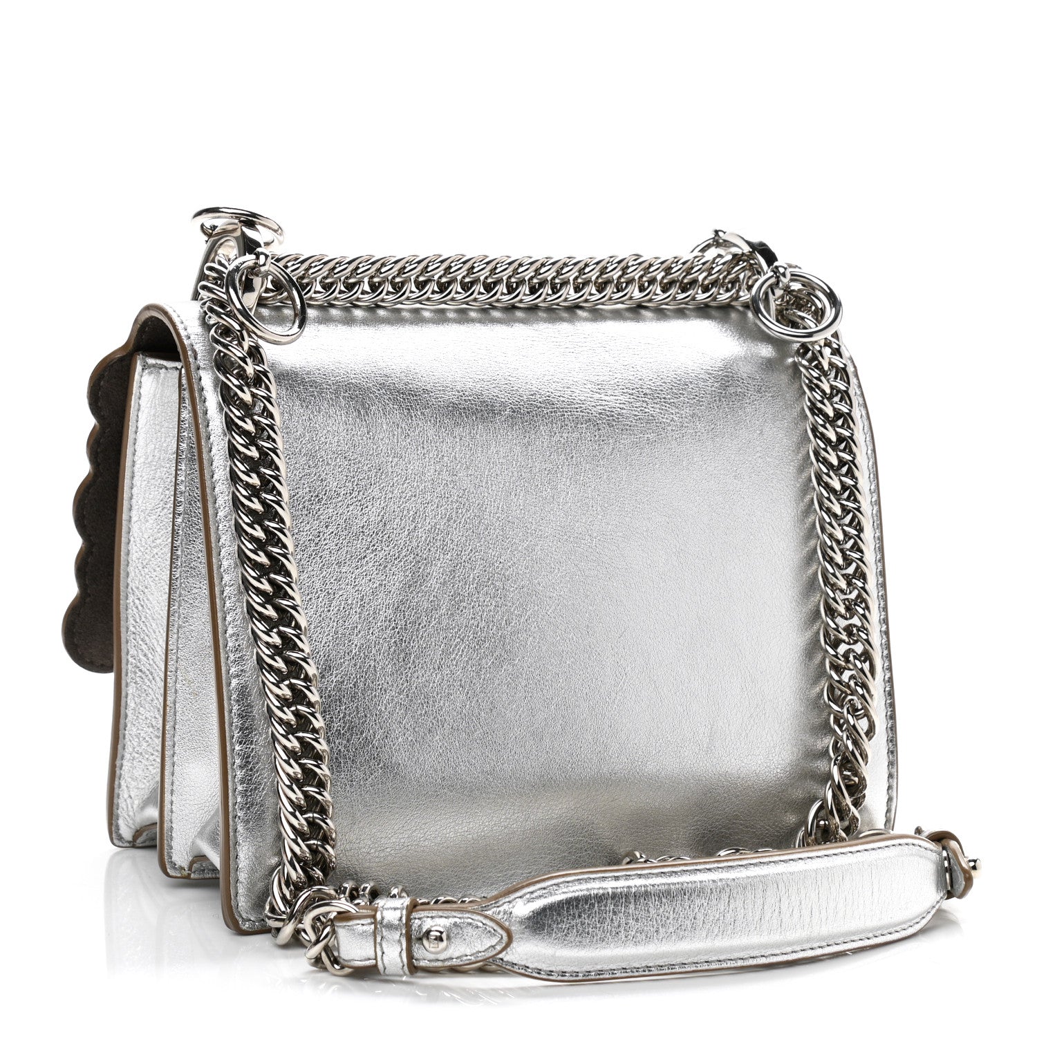 Fendi Vitello Catalan Mirror Scalloped Multi Studded Small Kan I Shoulder Bag Argento 3 of 11