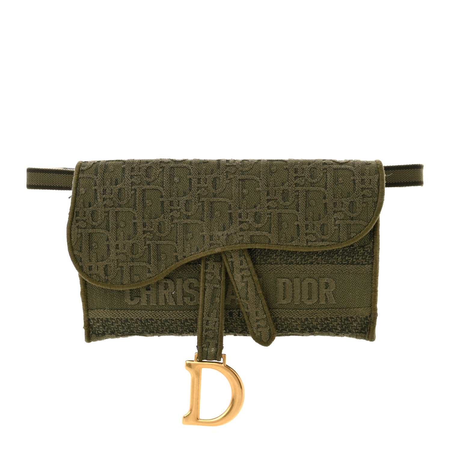Christian Dior Oblique Embroidered Slim Saddle Pouch Green 1 of 10