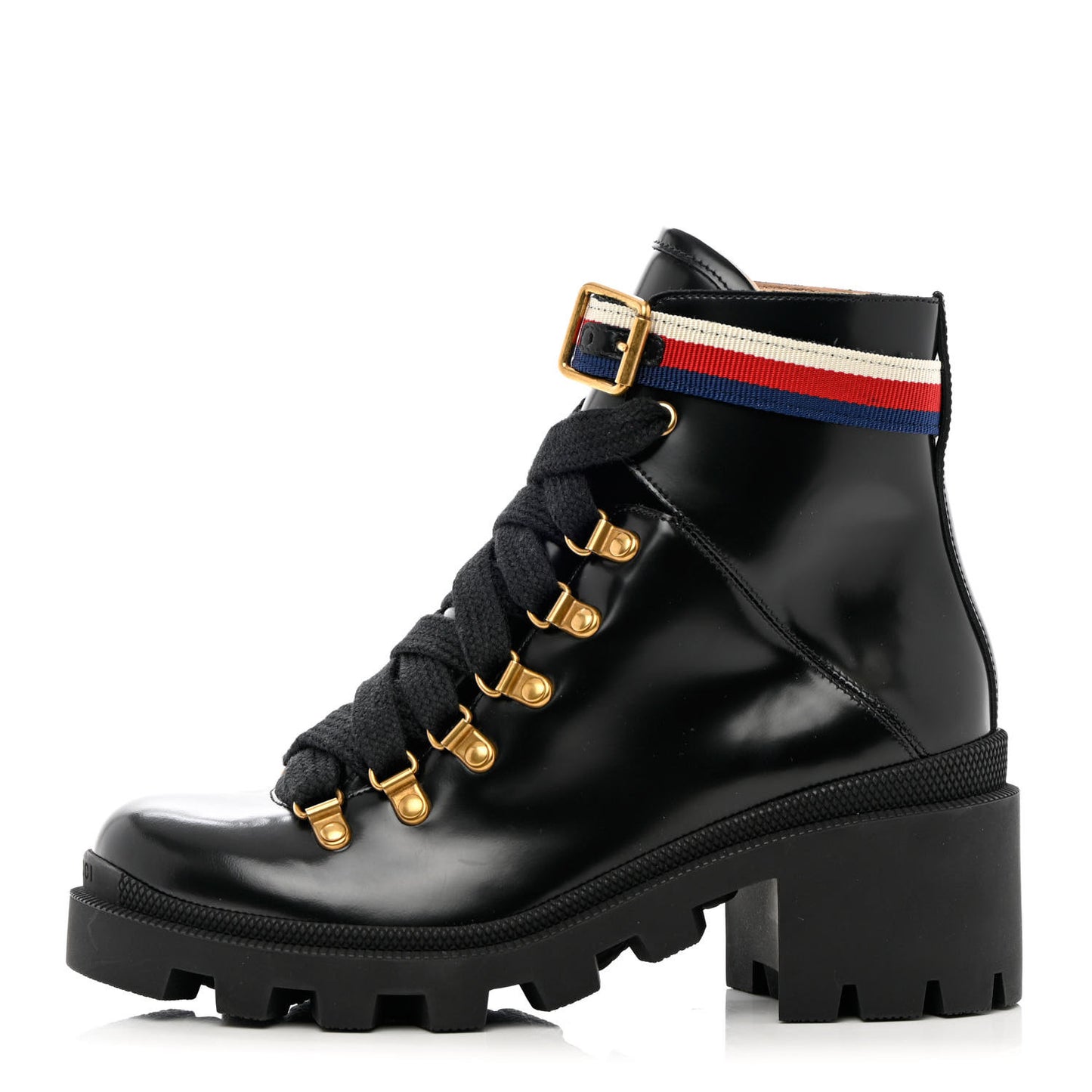 Calfskin Sylvie Web Womens Lace Up Combat Boots 37.5 Black