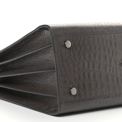 Saint Laurent Calfskin Crocodile Embossed Small Sac De Jour Coal 8 of 9