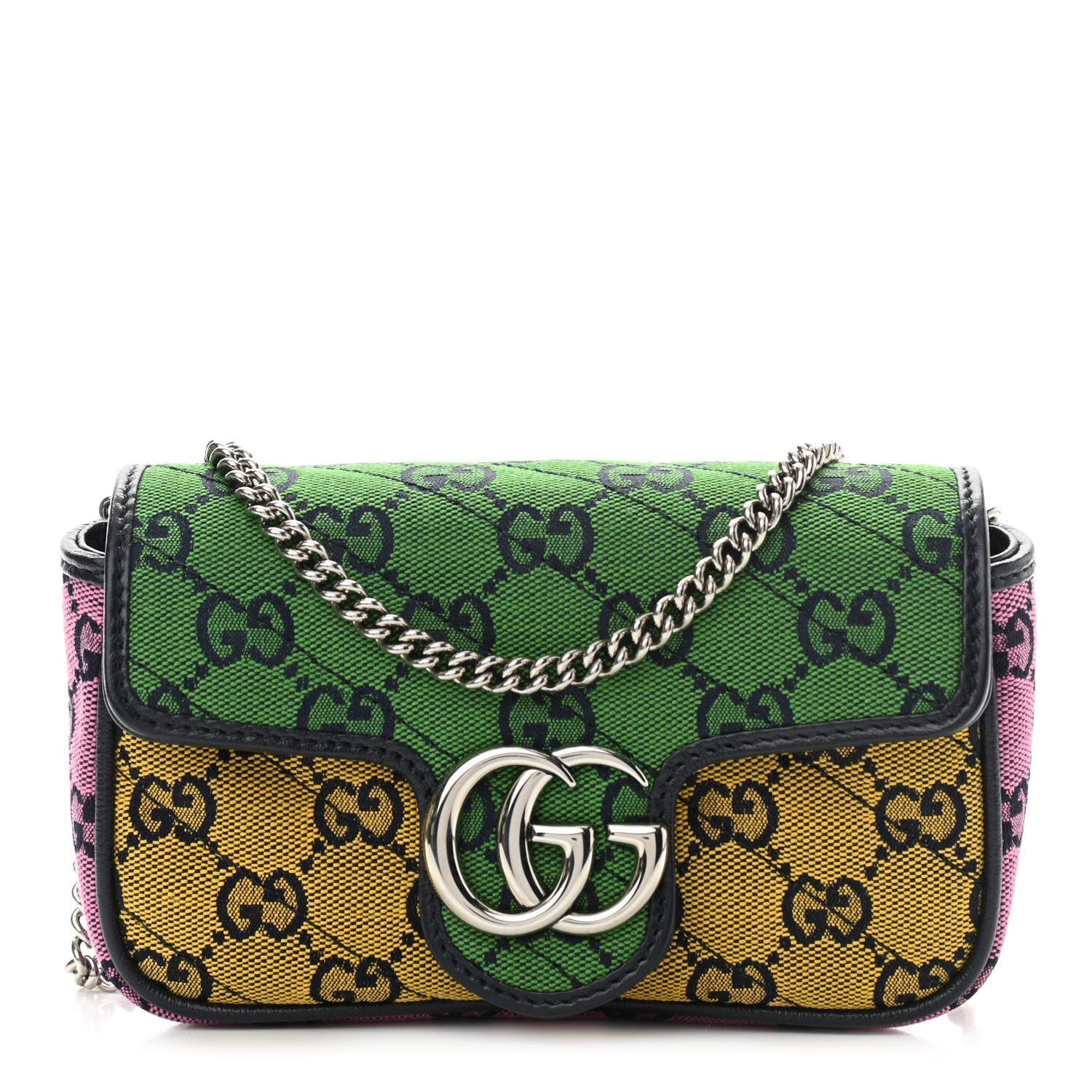Gucci Monogram Multicolor Matelasse Diagonal Super Mini GG Marmont Shoulder Bag Green Blue Yellow Light Blue Pink 1 of 11