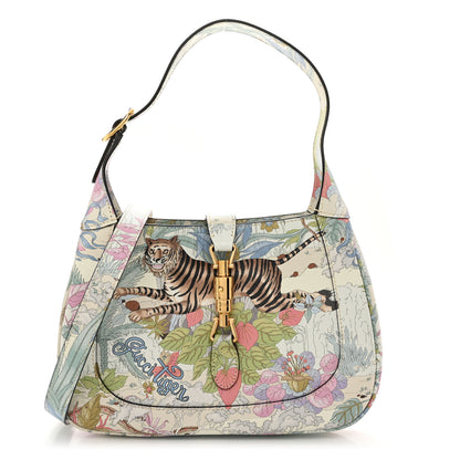 Gucci New Shangai Calfskin Tiger Savanah Small Jackie 1961 Hobo Chalky White Multicolor 1 of 11