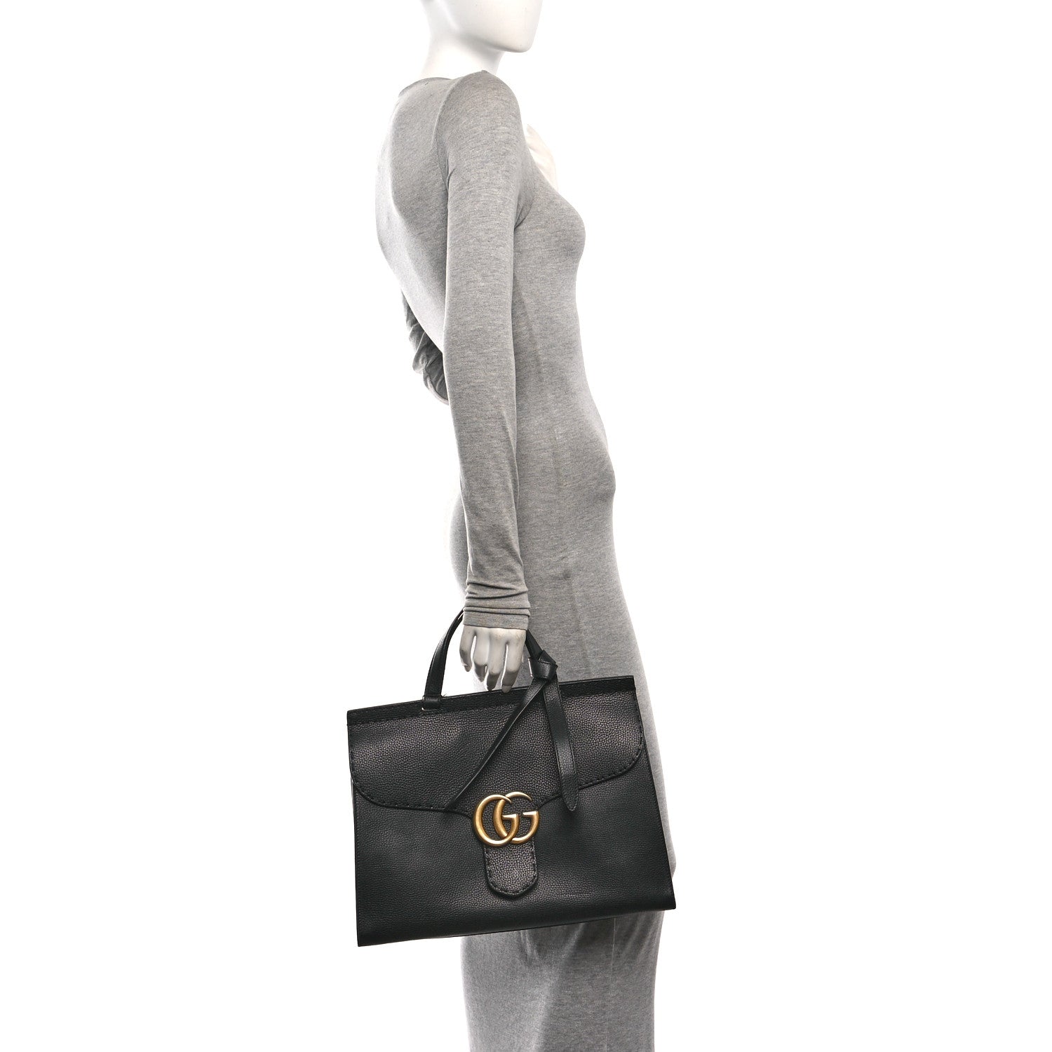Gucci Calfskin Medium GG Marmont Top Handle Bag Black 2 of 11