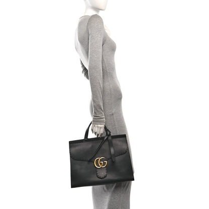 Gucci Calfskin Medium GG Marmont Top Handle Bag Black 2 of 11