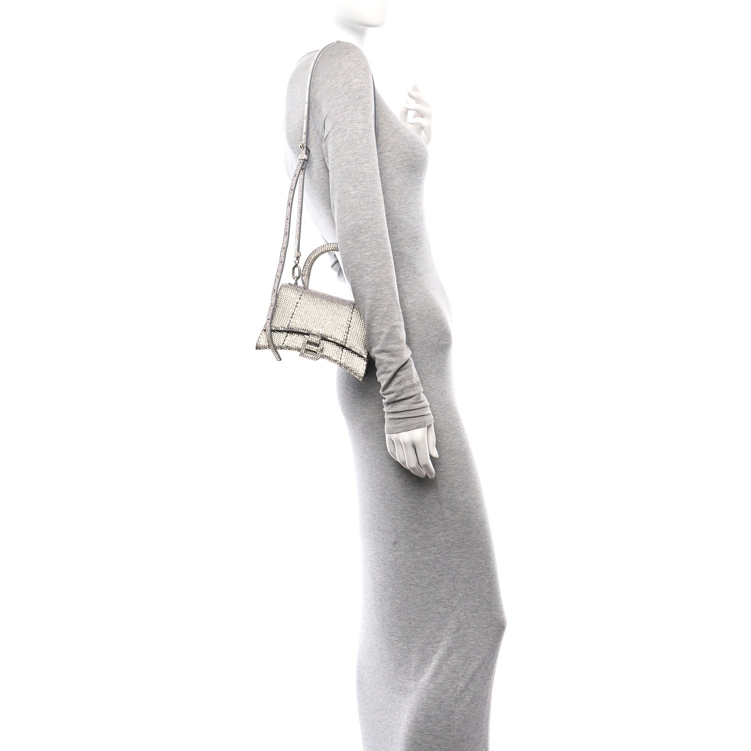 Balenciaga Strass Suede Hourglass Top Handle Bag XS Smoke Grey Crystal 2 of 11