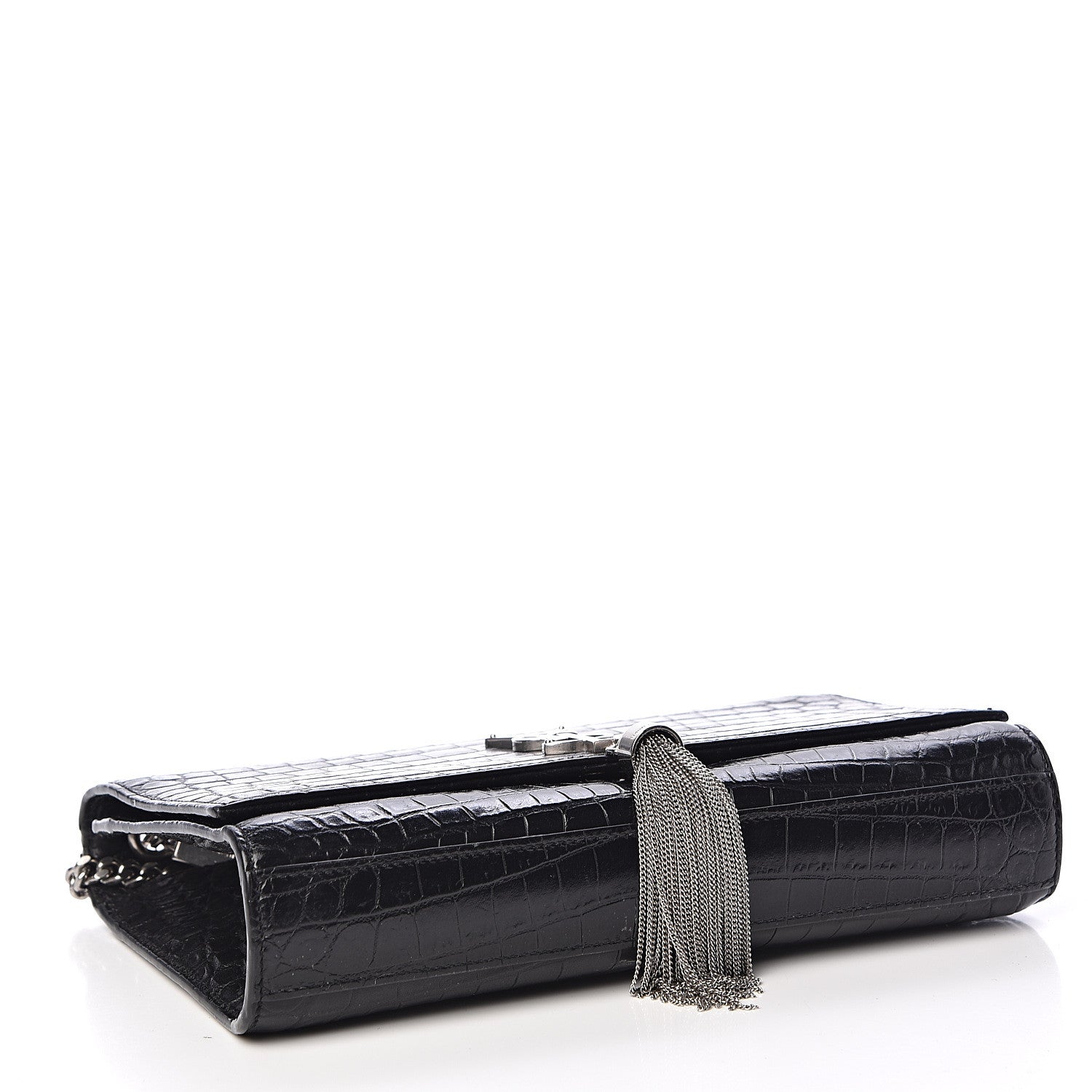 Saint Laurent Calfskin Crocodile Embossed Medium Classic Monogram Kate Tassel Satchel Black 4 of 12