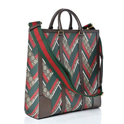 Gucci GG Supreme Monogram Chevron Web Vertical Tote Beige Green Red New Acero 2 of 12