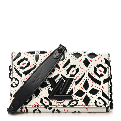 Louis Vuitton Calfskin Graphic Print Twist Chain Wallet White Black White Black 1 of 9