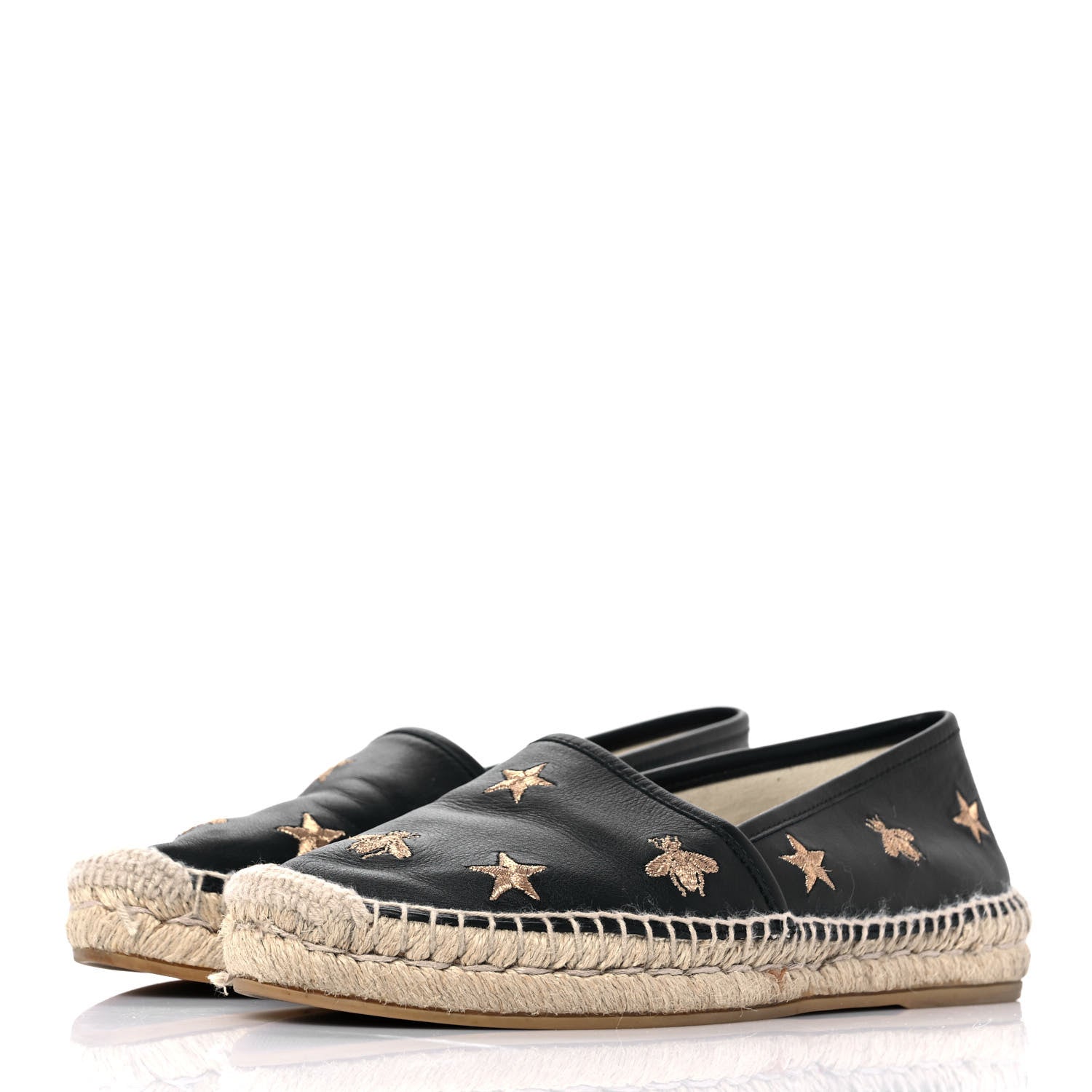 Gucci Calfskin Bee Star Embroidered Espadrilles 37 Black 3 of 8