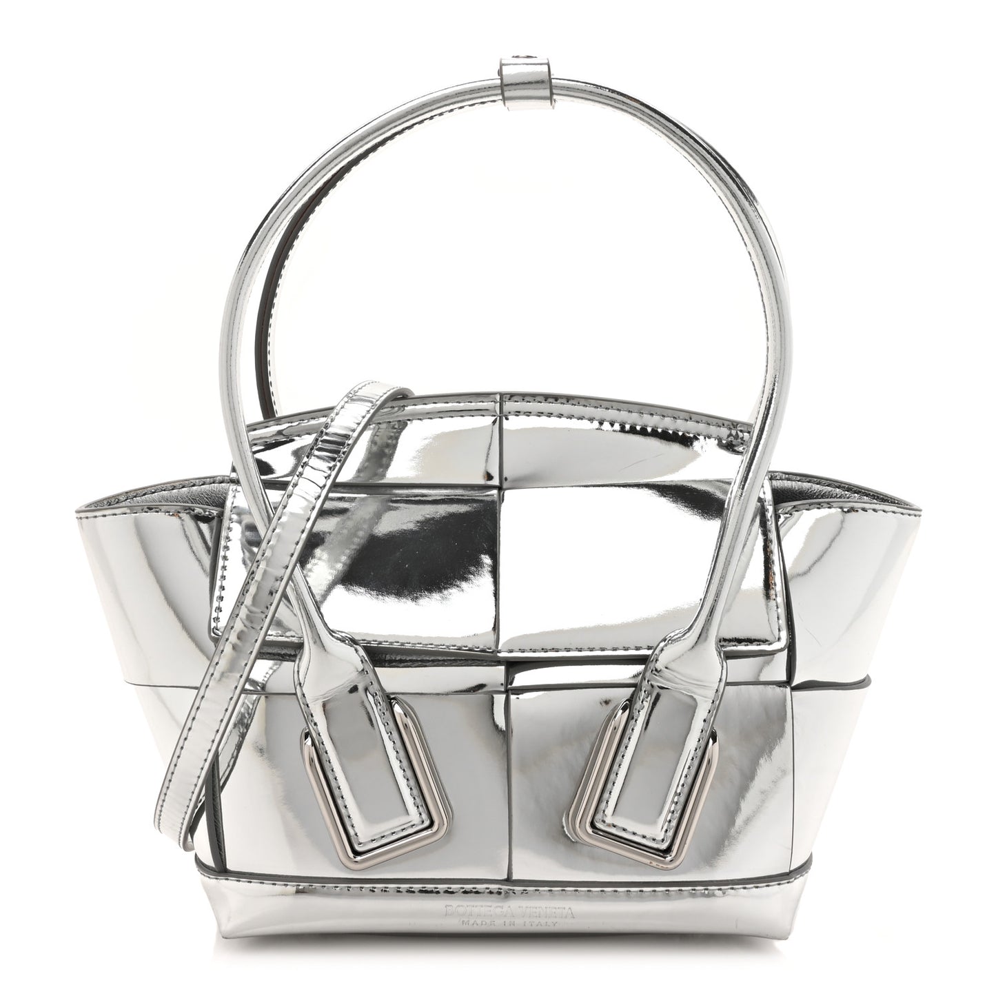 Mirror Laminated Nappa Maxi Intrecciato Mini Arco  Silver