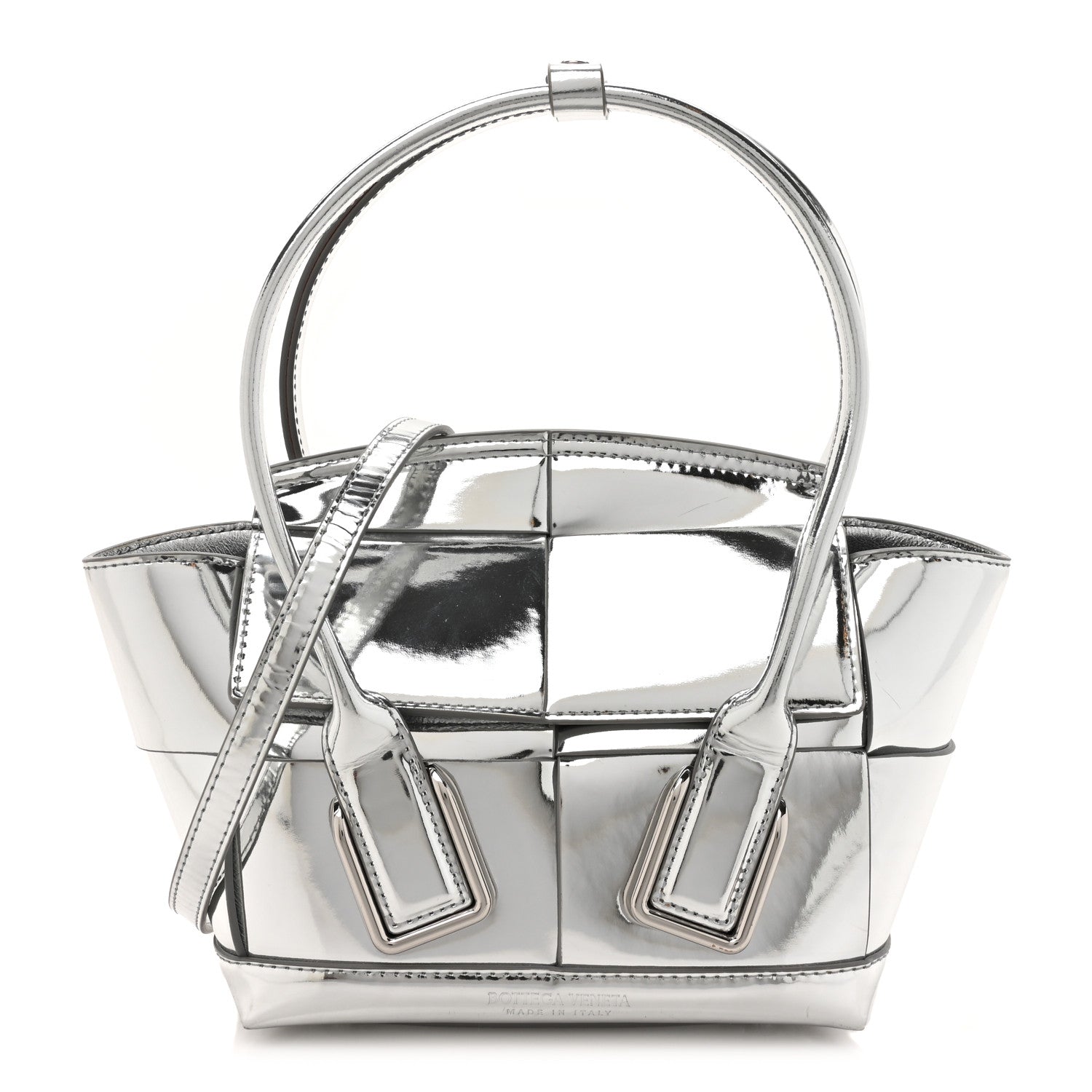 Bottega Veneta Mirror Laminated Nappa Maxi Intrecciato Mini Arco  Silver 1 of 12