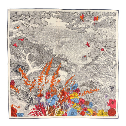 Hermes Cashmere Silk Retour a la Nature 140 White Black Multicolor 1 of 4