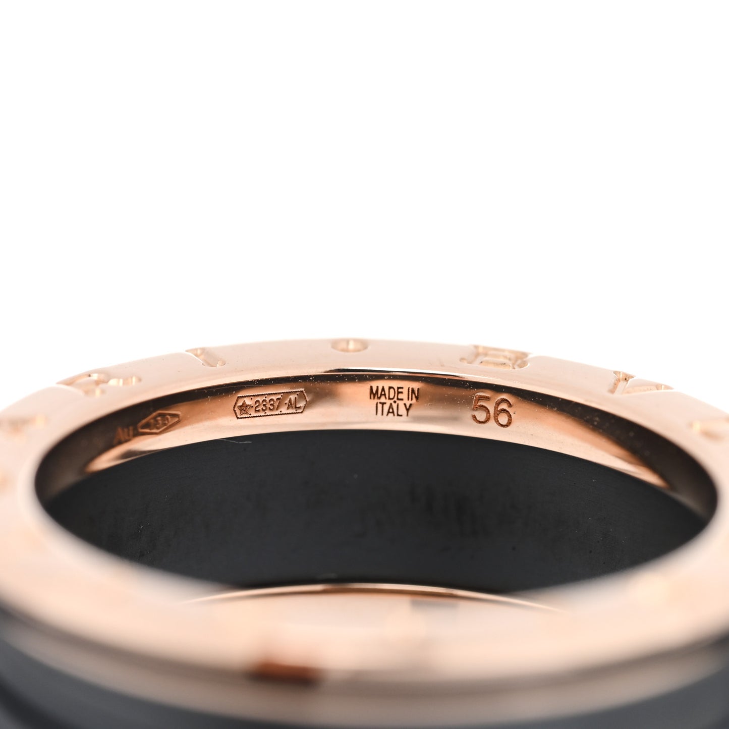 18K Rose Gold Black Ceramic Matte B.Zero1 Two-Band Ring 56 7.5