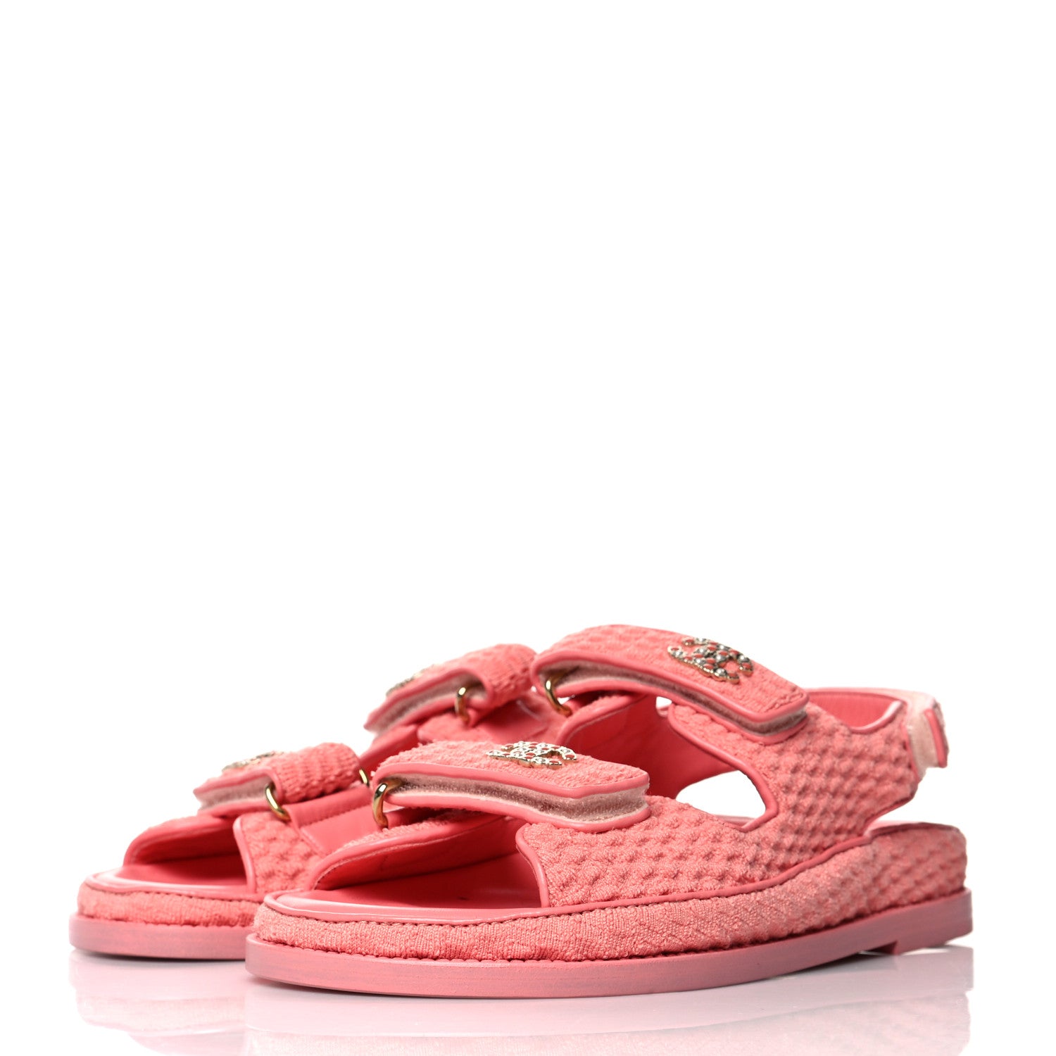 Chanel Knit Fabric Velcro Dad Sandals 38 Coral 3 of 8