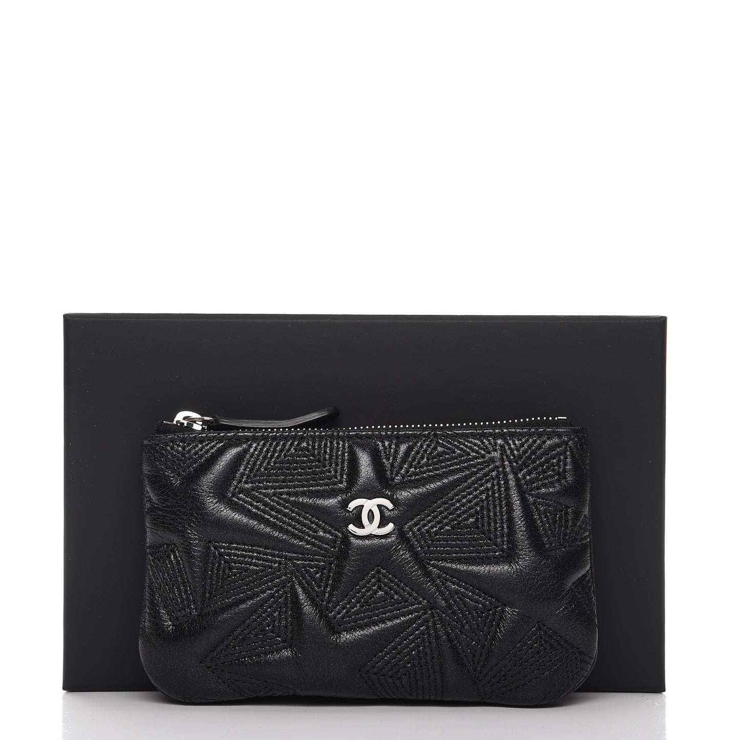 Lambskin Star Embossed Coin Purse Case Black