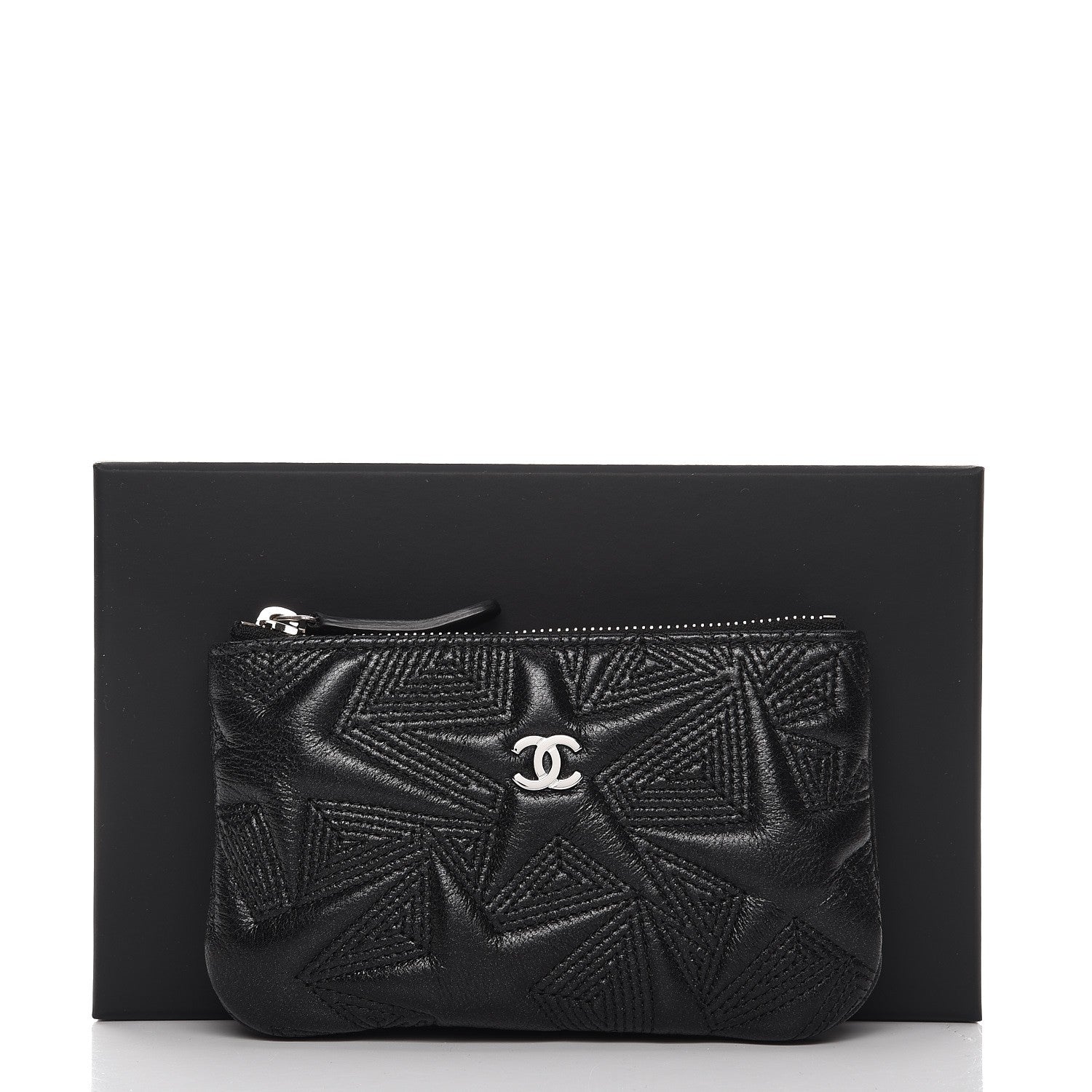 Chanel Lambskin Star Embossed Coin Purse Case Black 8 of 8