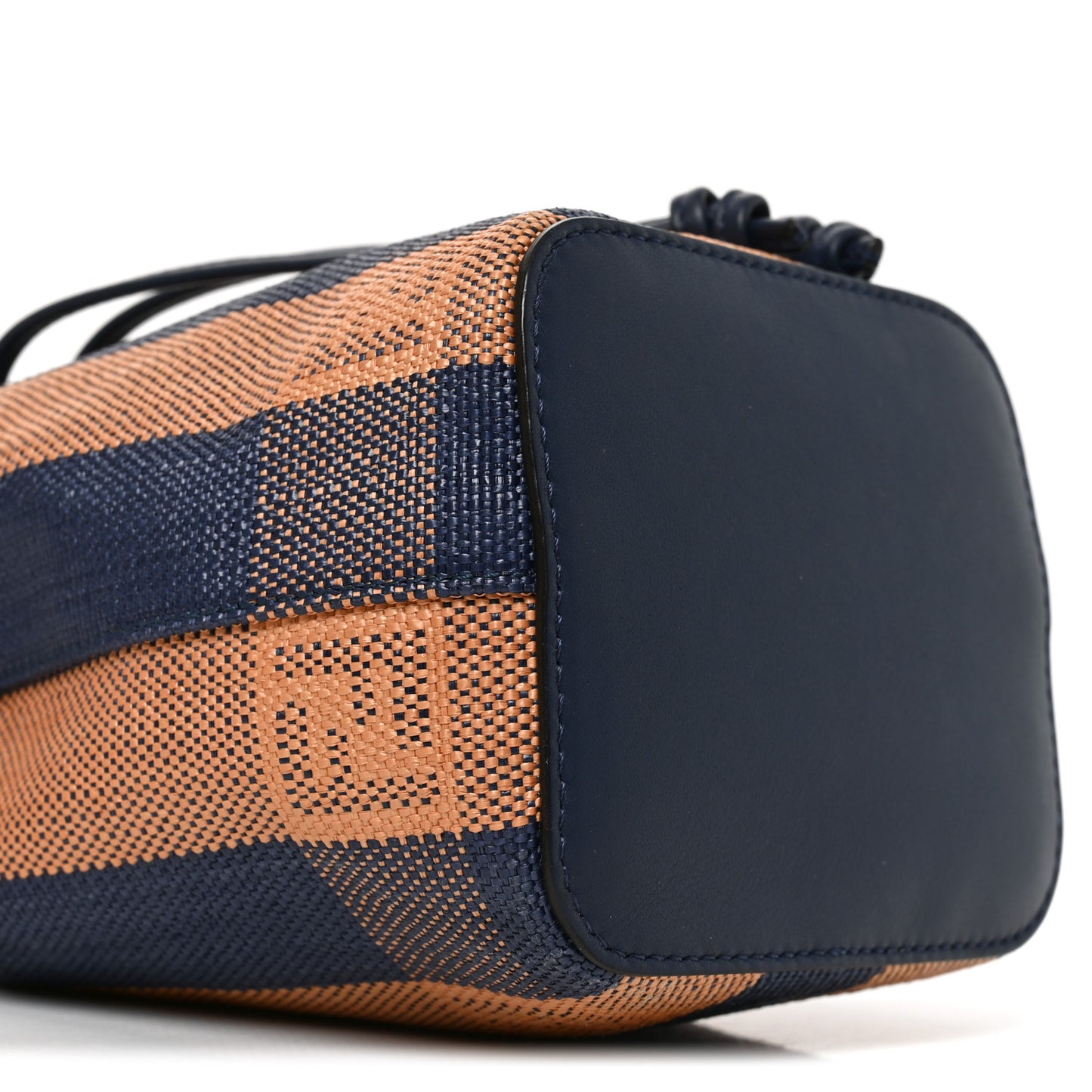 Raffia Vitello Seta F is Fendi Pequin Gingham Woven Mini Mon Tresor Bucket Bag Blue Ruggine