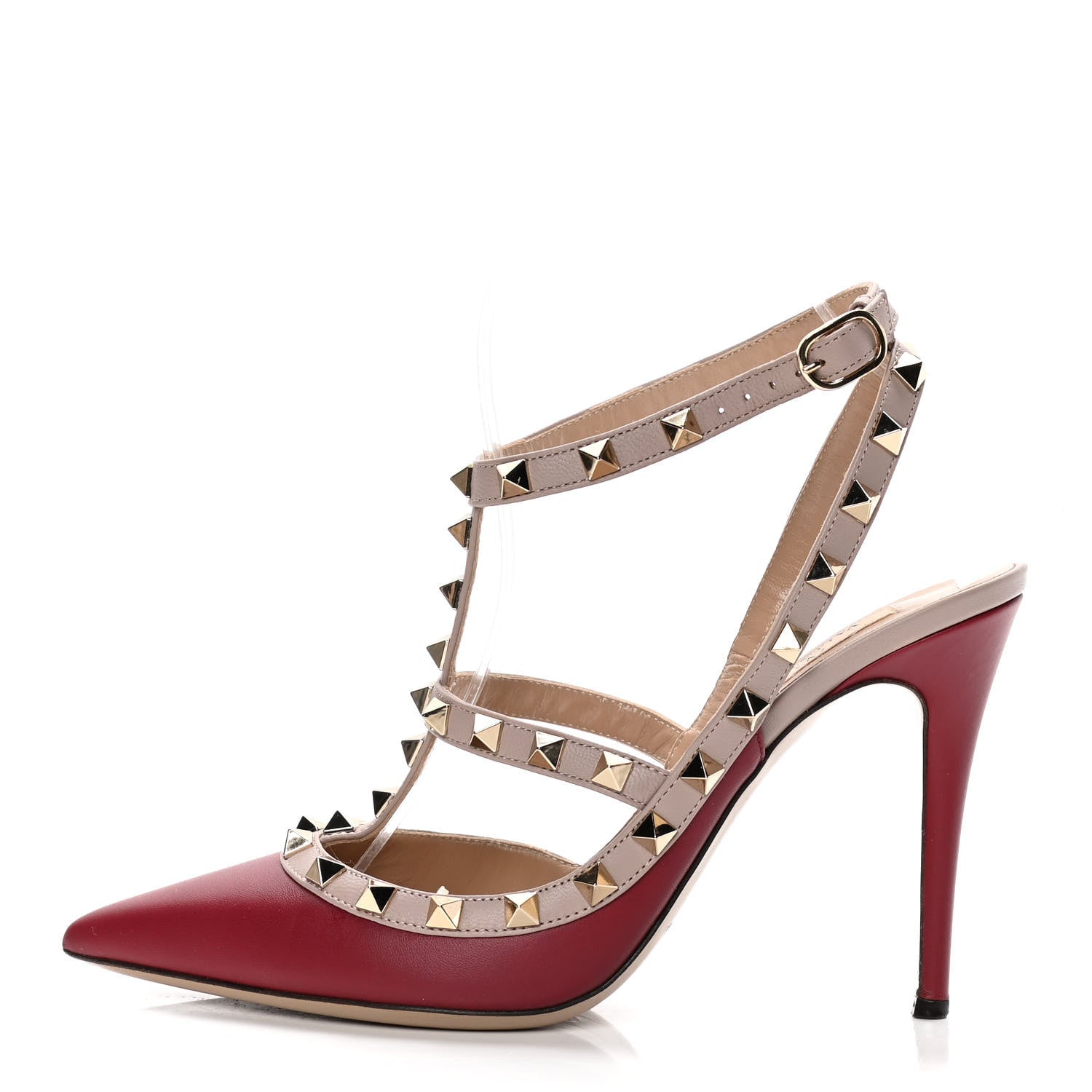 Valentino Garavani Nappa Rockstud Ankle Strap 100mm Pumps 38 Rubino Poudre 1 of 12