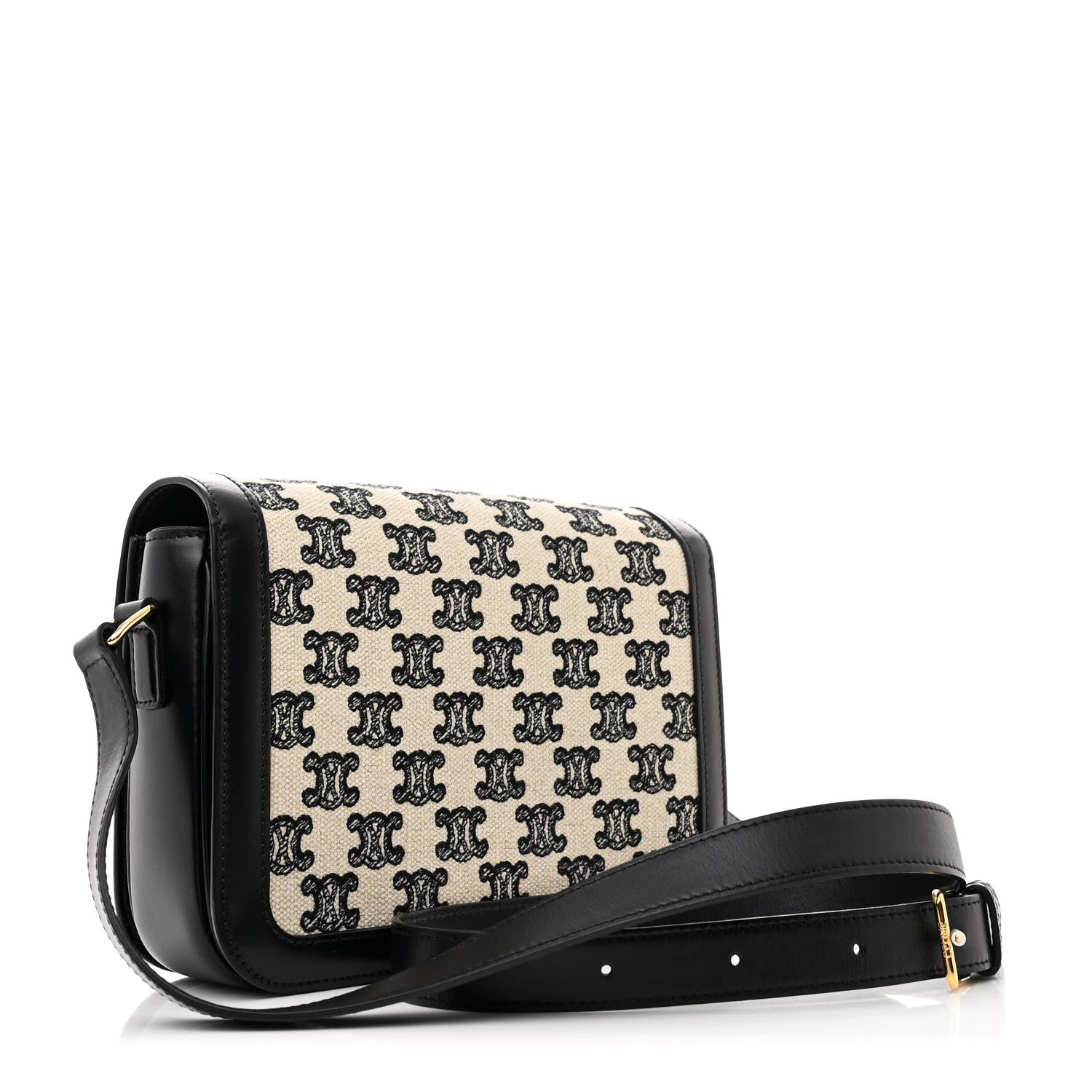 Celine Canvas Calfskin Triomphe Embroidered Medium Triomphe Bag Black 3 of 11