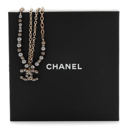 Chanel Crystal Pearl Nefertiti CC Double Chain Pendant Necklace Gold Dark Grey 6 of 6