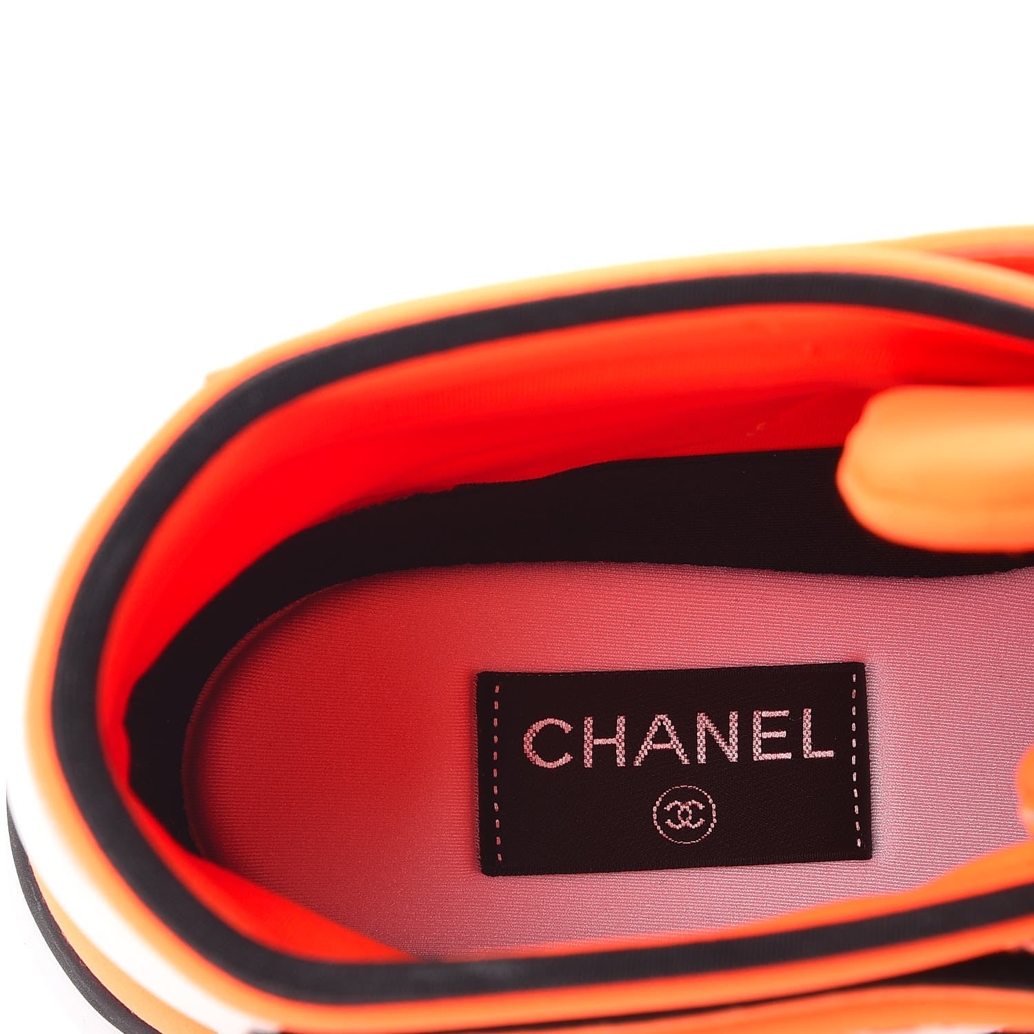 Chanel Suede Calfskin Lambskin Neoprene High Top CC Sneakers 41 White Fluo Orange 8 of 9