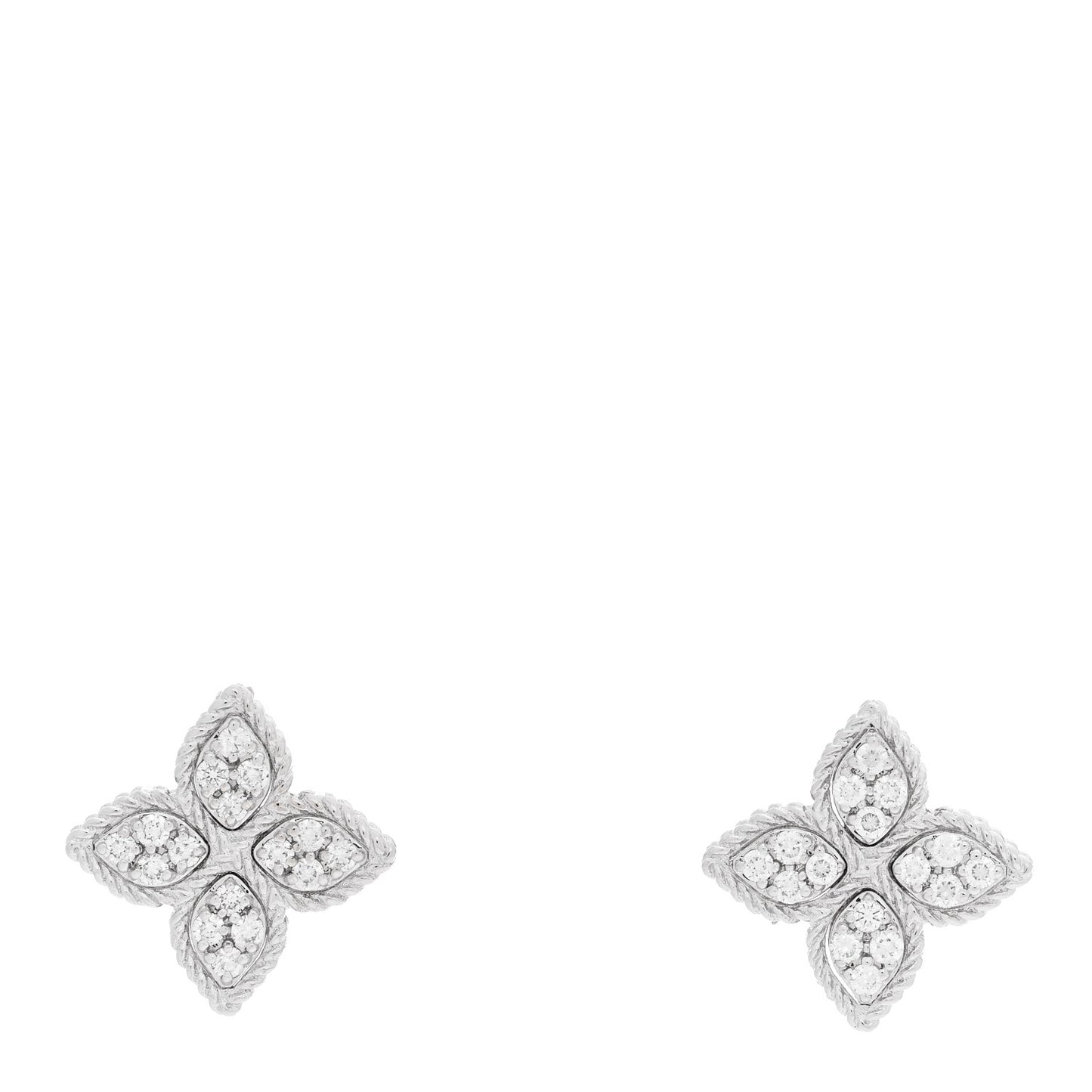 18K White Gold Diamond Medium Princess Flower Stud Earrings