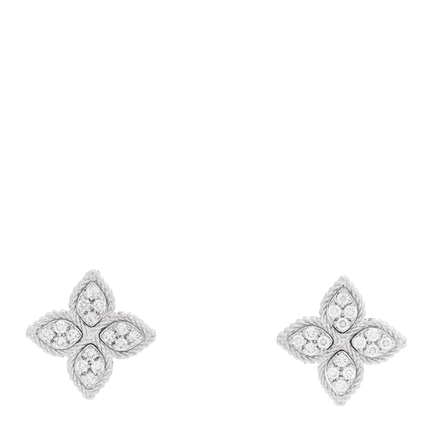 Roberto Coin 18K White Gold Diamond Medium Princess Flower Stud Earrings 1 of 6