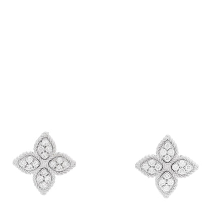 Roberto Coin 18K White Gold Diamond Medium Princess Flower Stud Earrings 1 of 6