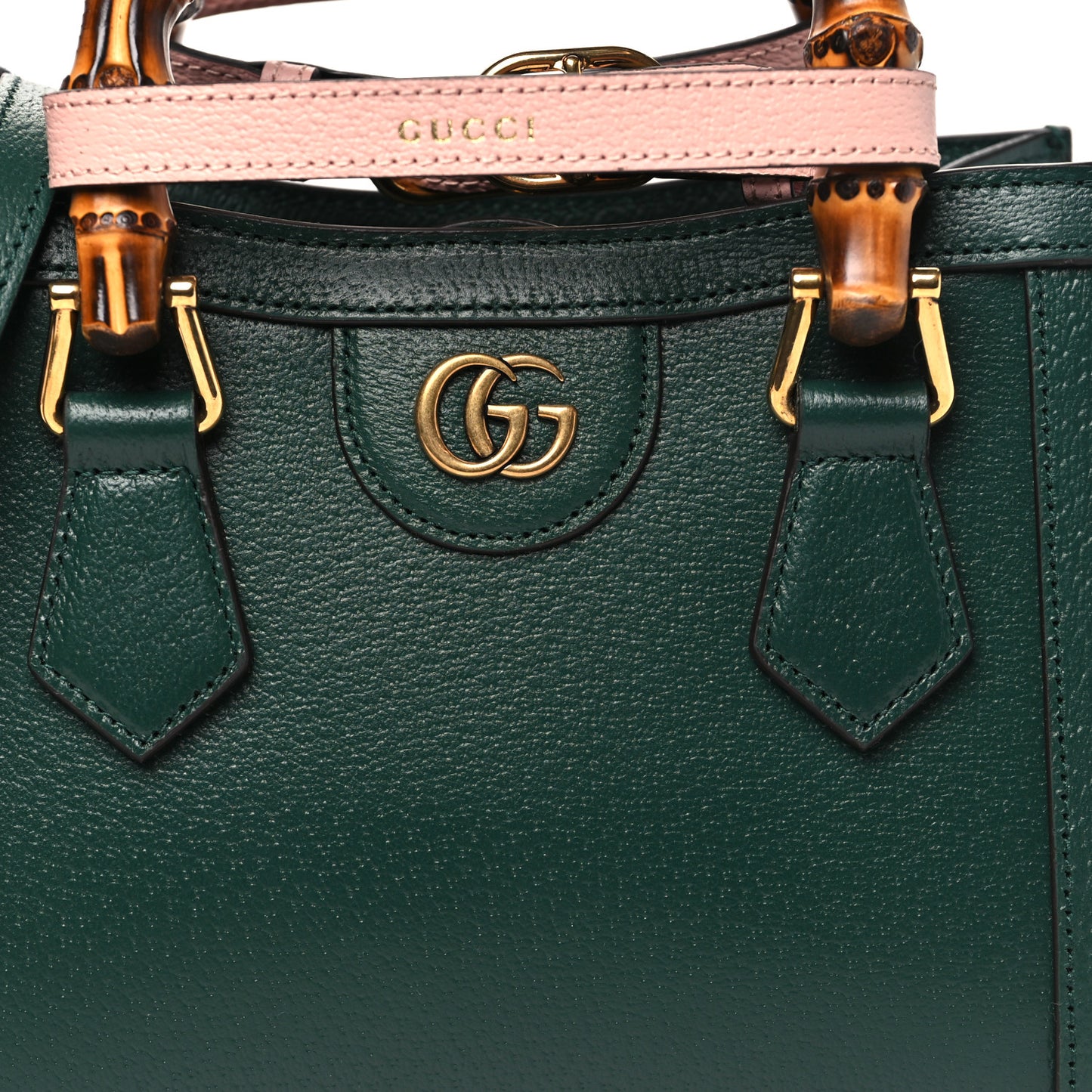 Textured Dollar Calfskin Web Mini Diana Tote Bag Vintage Green Pink