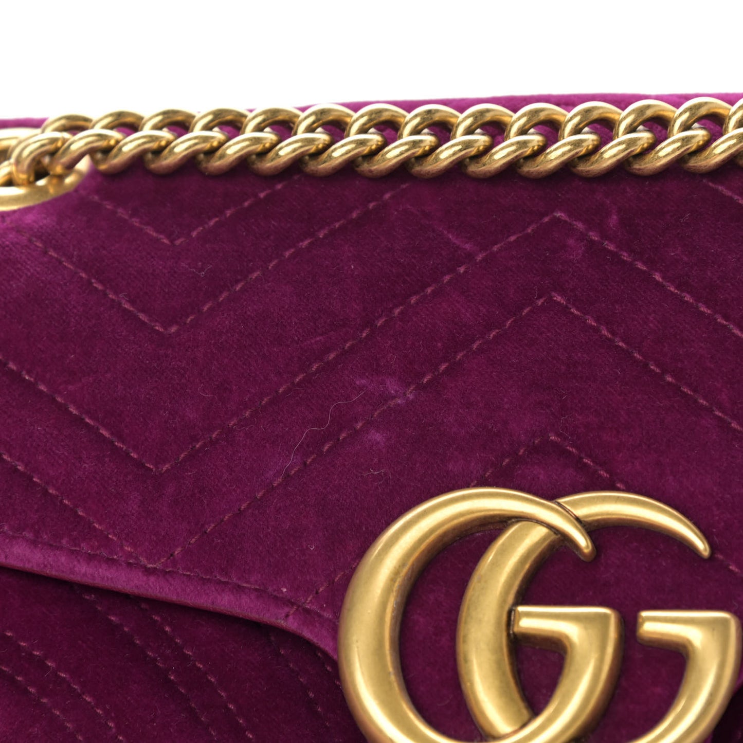 Velvet Matelasse Small GG Marmont Shoulder Bag Fuchsia Violet Cyclamen