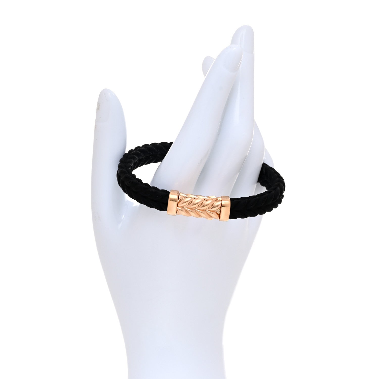 David Yurman 18K Rose Gold Rubber 9mm Chevron Bracelet Black 2 of 5