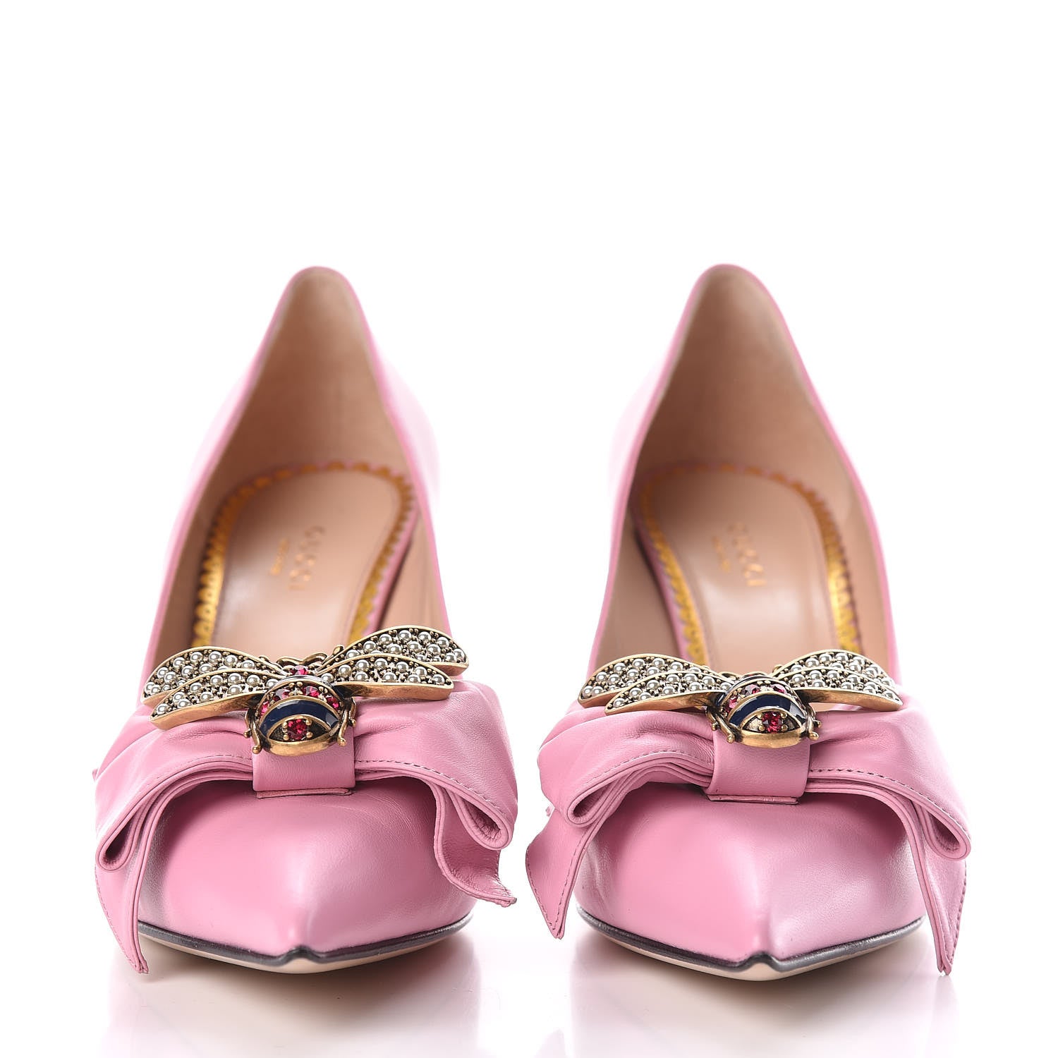 Gucci Nappa Queen Margaret Bow Mid Heel Pumps 39.5 Sugar Pink 2 of 9