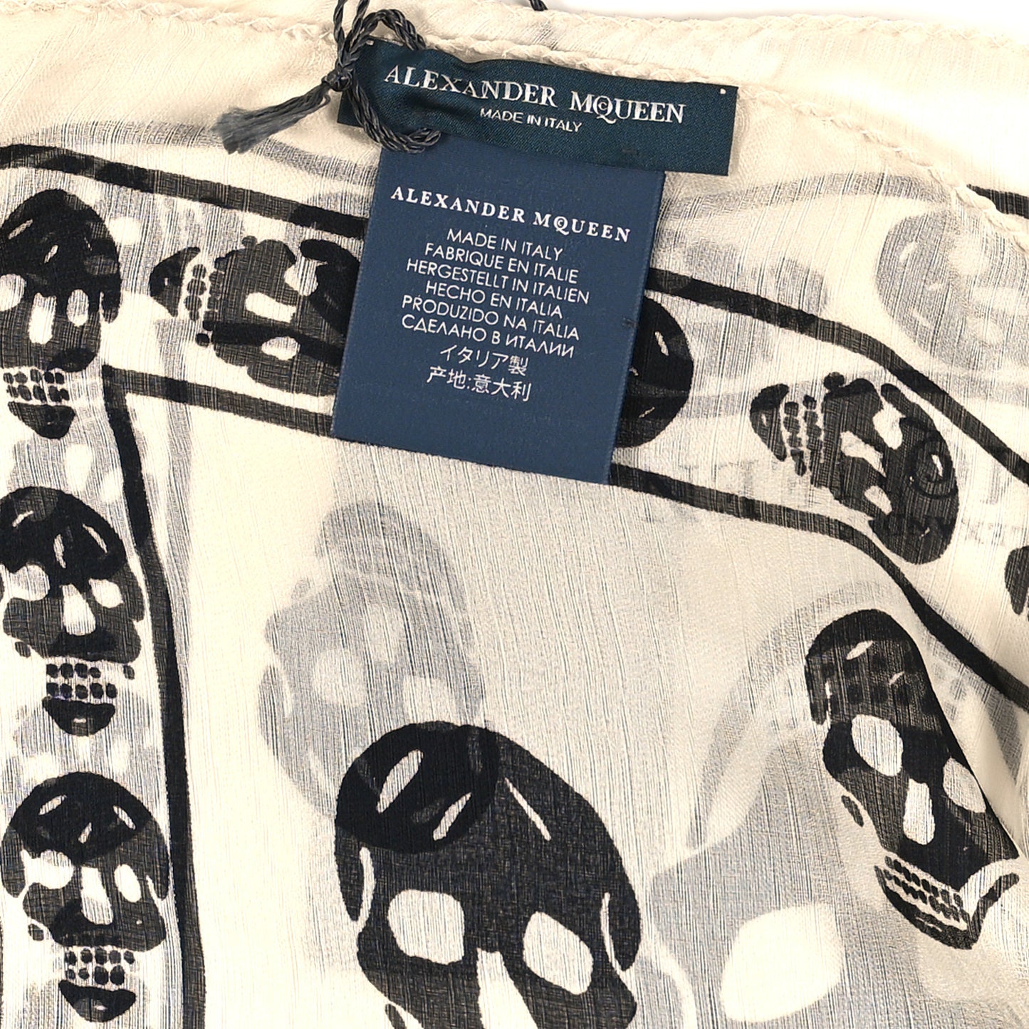 Silk Chiffon Skull Scarf Ivory Black