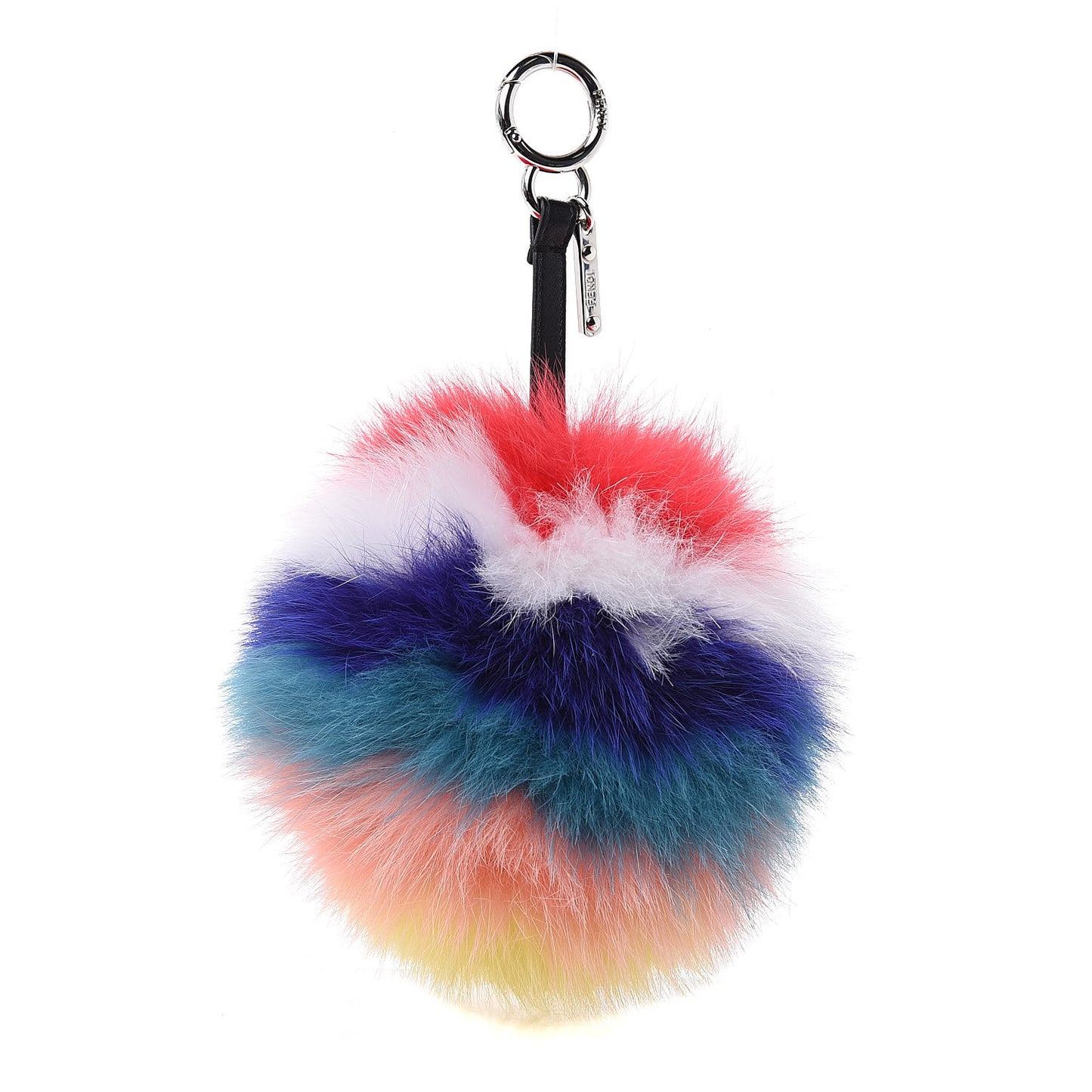 Fox Fur Shiny Nappa Rainbow Pom Pom Bag Charm Rosso Multicolor Black