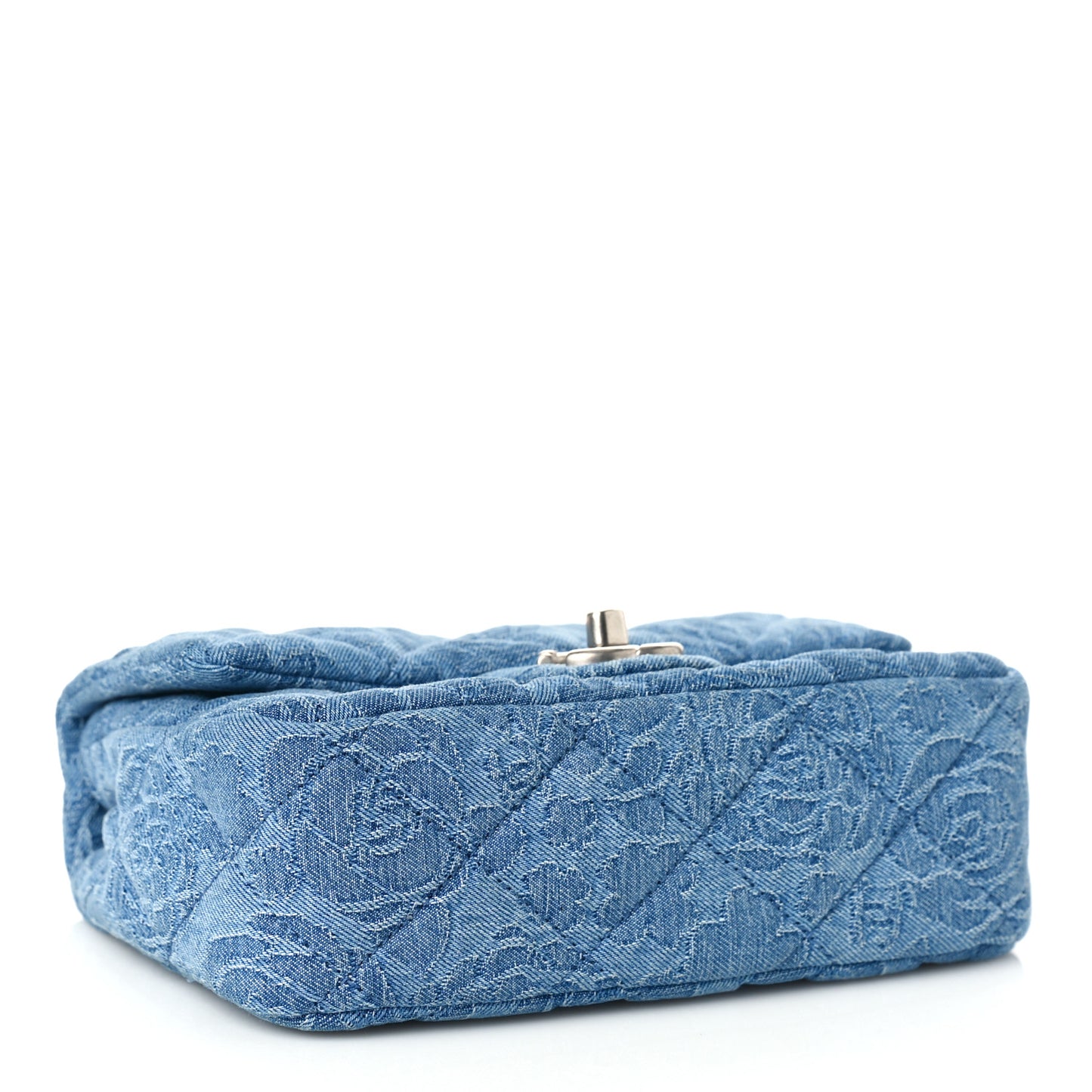 Denim Quilted Camellia Sweetheart Mini Flap Blue
