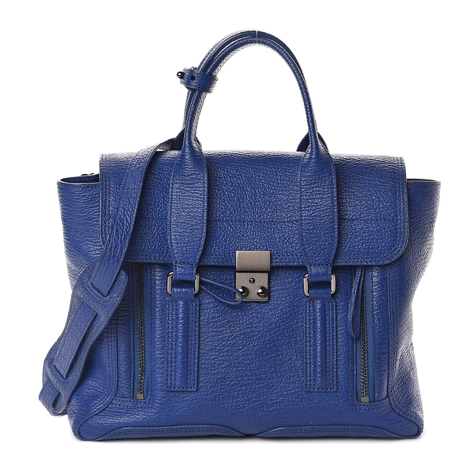3.1 Phillip Lim 3.1 Textured Calfskin Large Pashli Satchel Cobalt 1 of 9