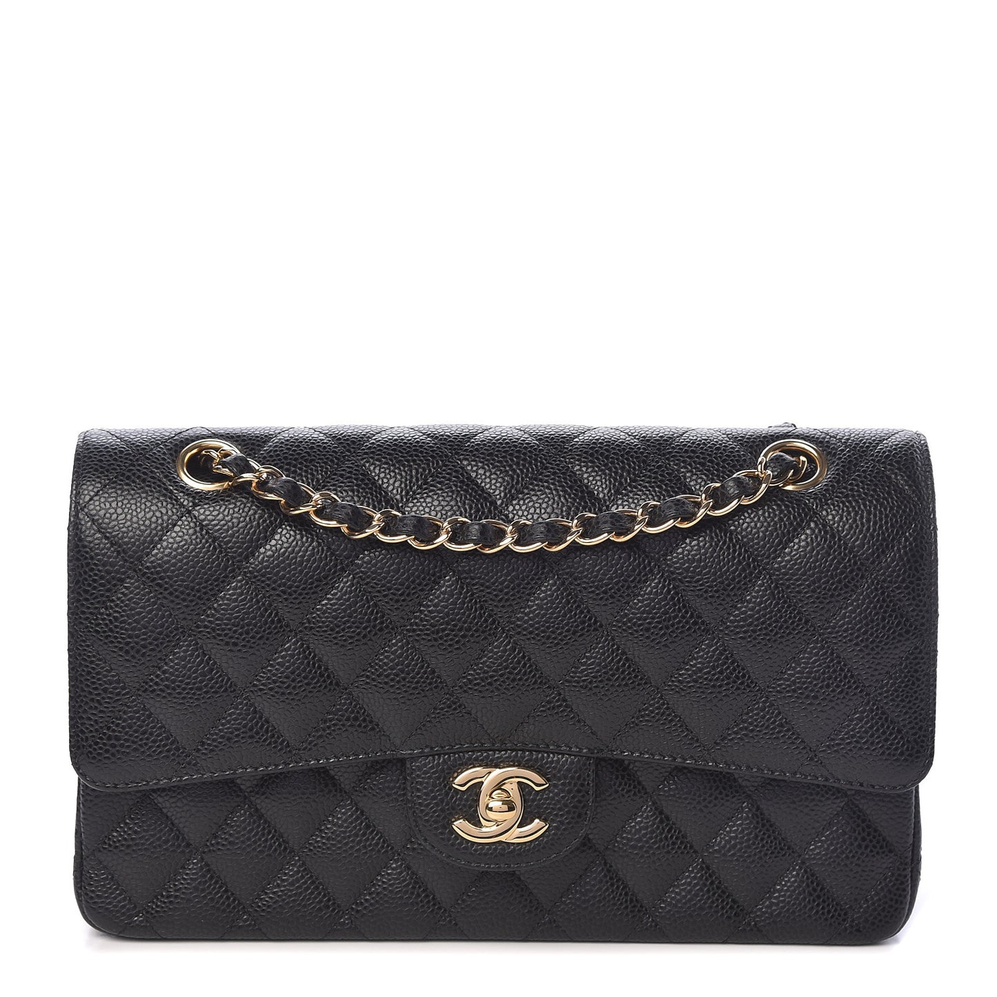 Caviar Quilted Medium Double Flap Black