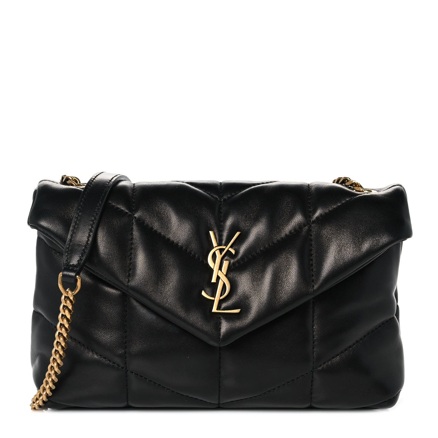 Lambskin Quilted Toy Loulou Puffer Monogram Chain Satchel Black
