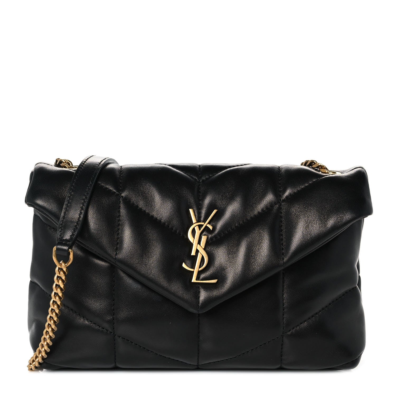 Saint Laurent Lambskin Quilted Toy Loulou Puffer Monogram Chain Satchel Black 1 of 9