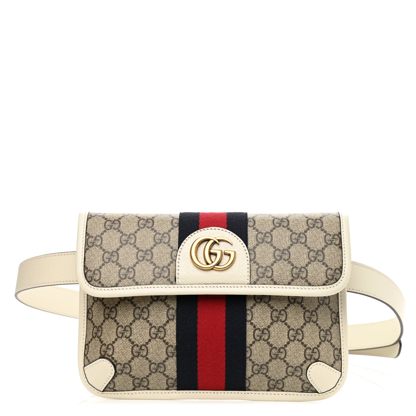 GG Supreme Monogram Textured Calfskin Web Small Ophidia Belt Bag 120 48 Beige Ebony Mystic White