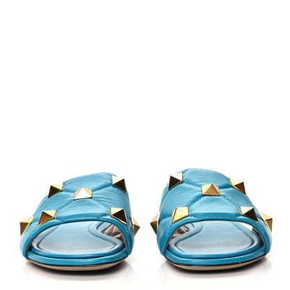 Valentino Garavani Nappa Roman Stud Flat Slide Sandals 39 Sky Fall 2 of 8
