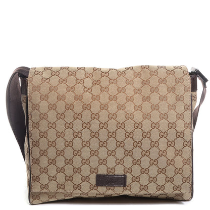 Gucci Monogram Small Flap Messenger Bag Beige Dark Brown 1 of 8