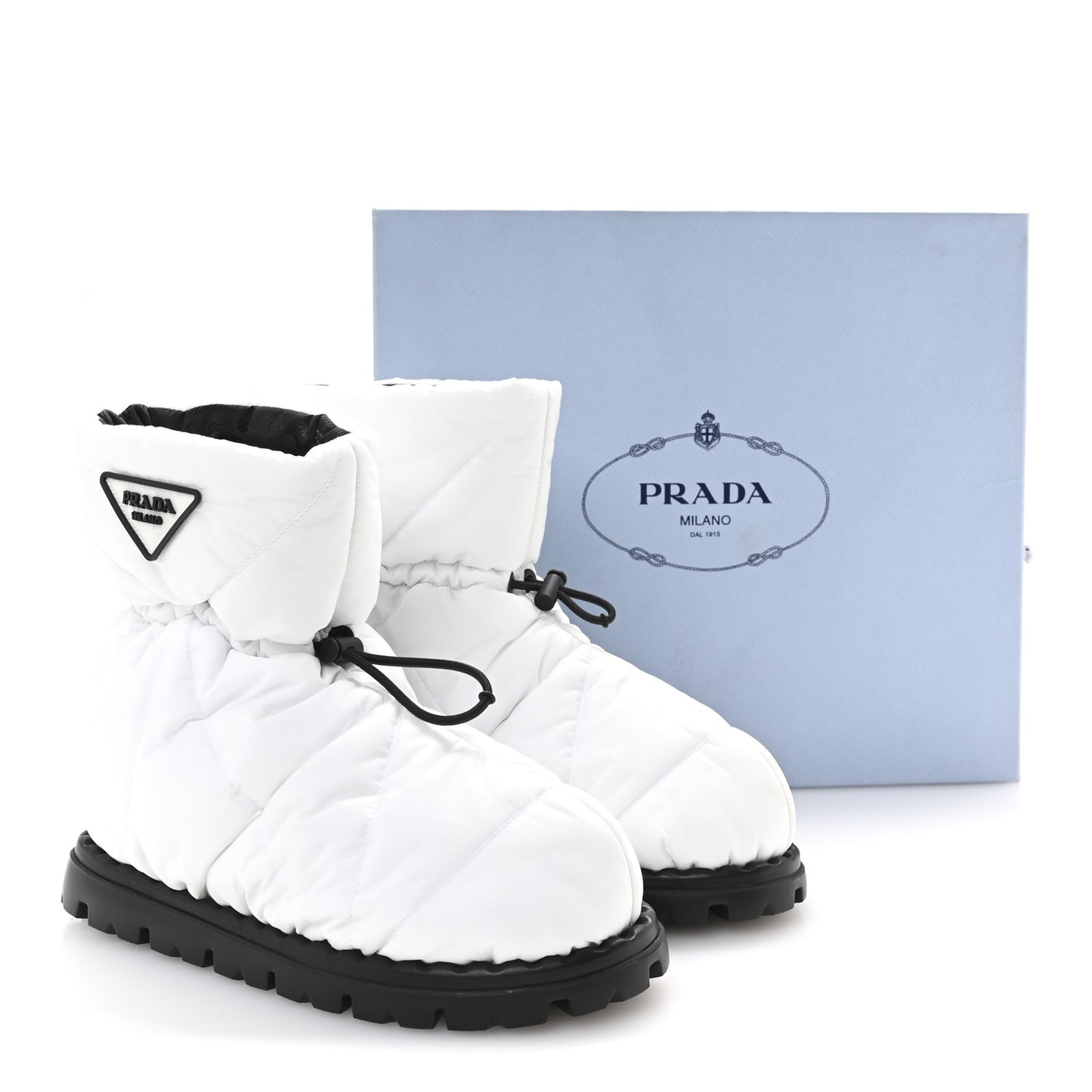 Re-Nylon Piuma Triangle Logo Padded Drawcord 20mm Snow Boots 37 Bianco