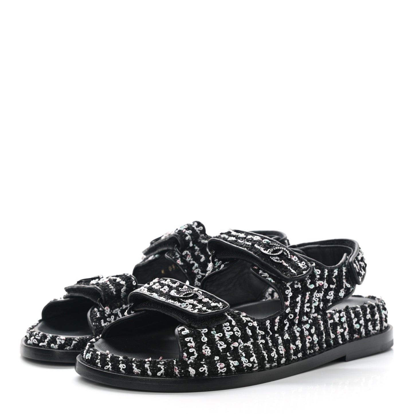 Tweed Velcro Dad Sandals 36.5 Black White