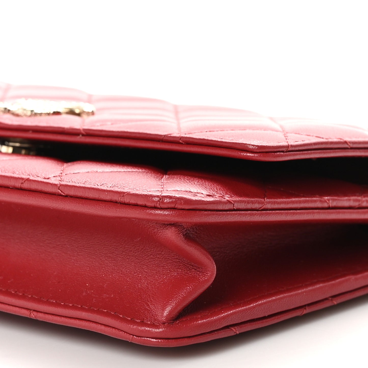 Lambskin Quilted Crystal Pearl CC Wallet On Chain WOC Burgundy