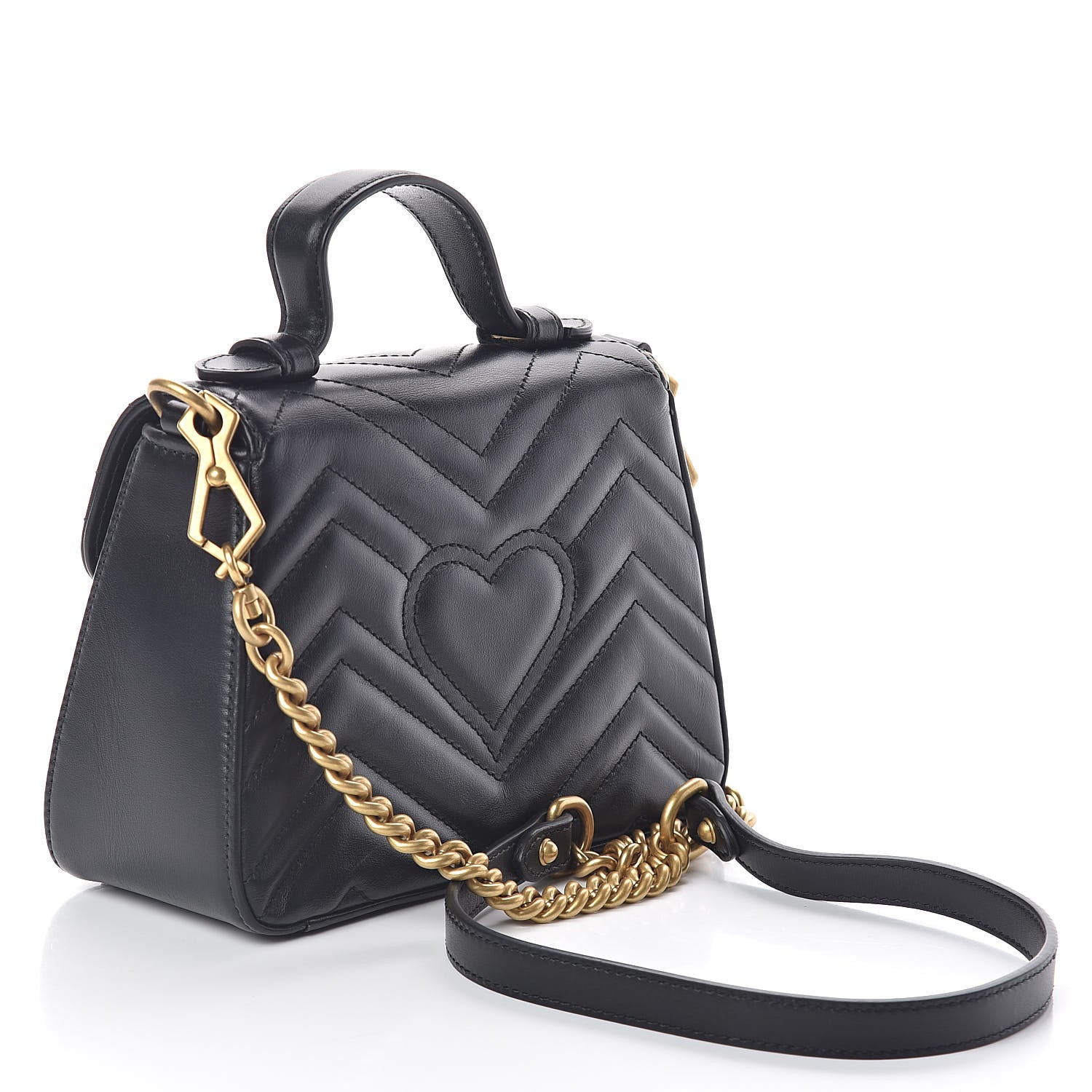 Gucci Calfskin Matelasse Mini GG Marmont Top Handle Shoulder Bag Black 3 of 9