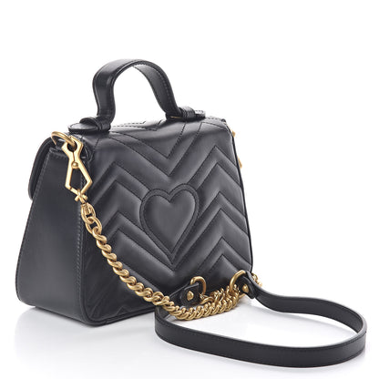 Gucci Calfskin Matelasse Mini GG Marmont Top Handle Shoulder Bag Black 3 of 9