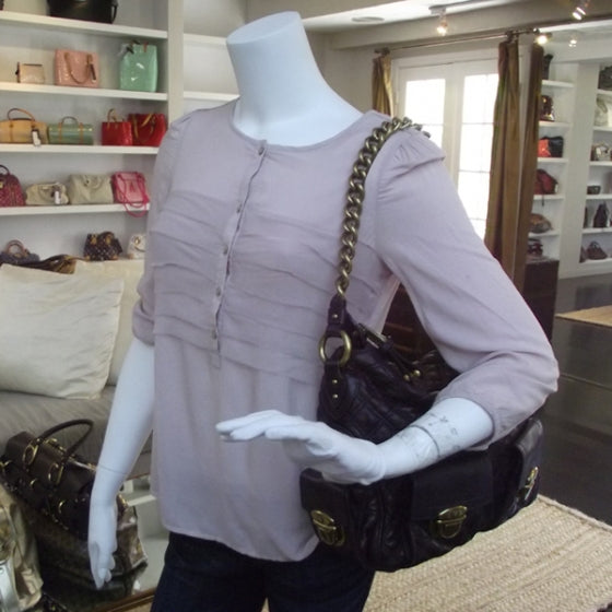 Leather Quilted Multipocket Hobo Violet