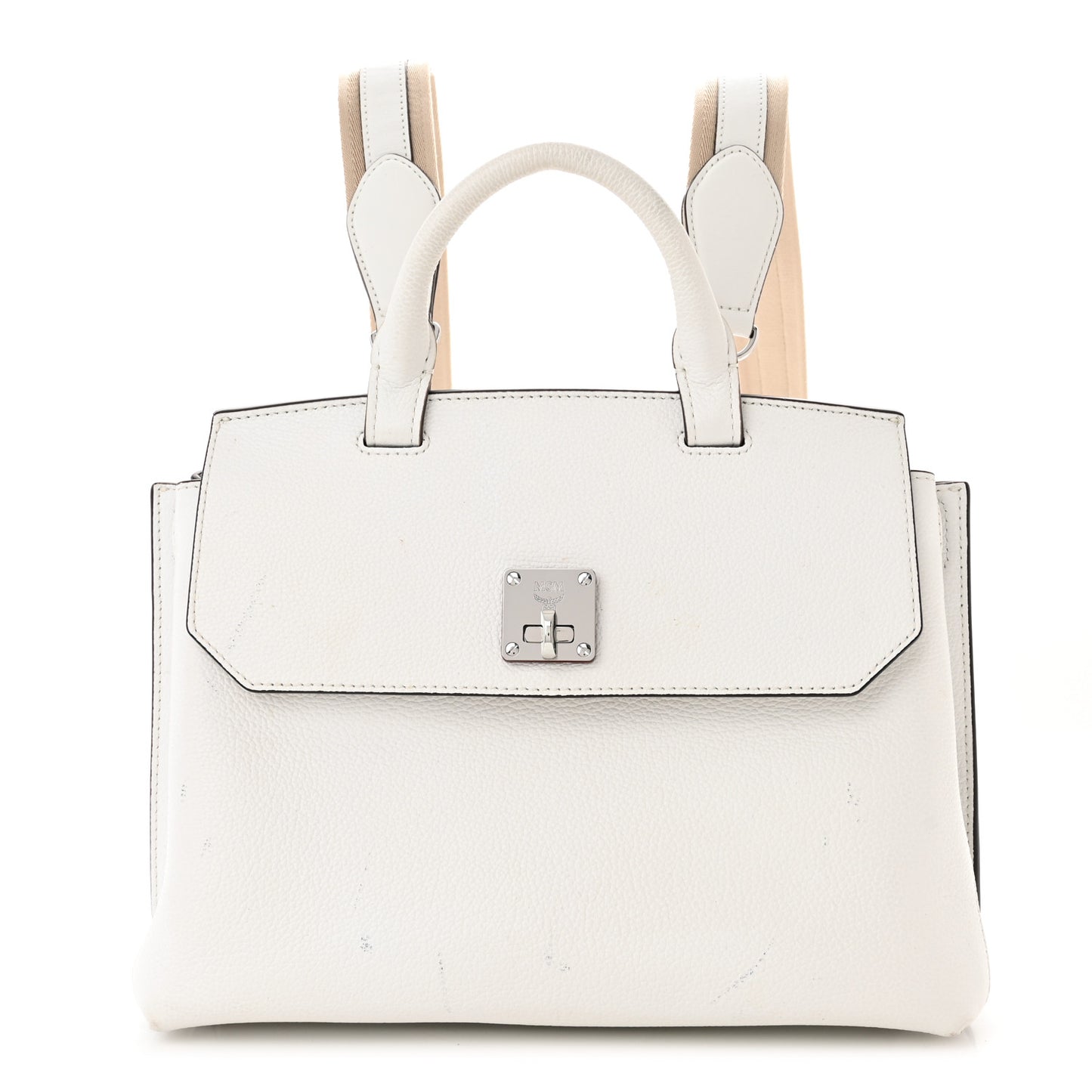 Grained Calfskin Medium Milla Convertible Backpack White Flake